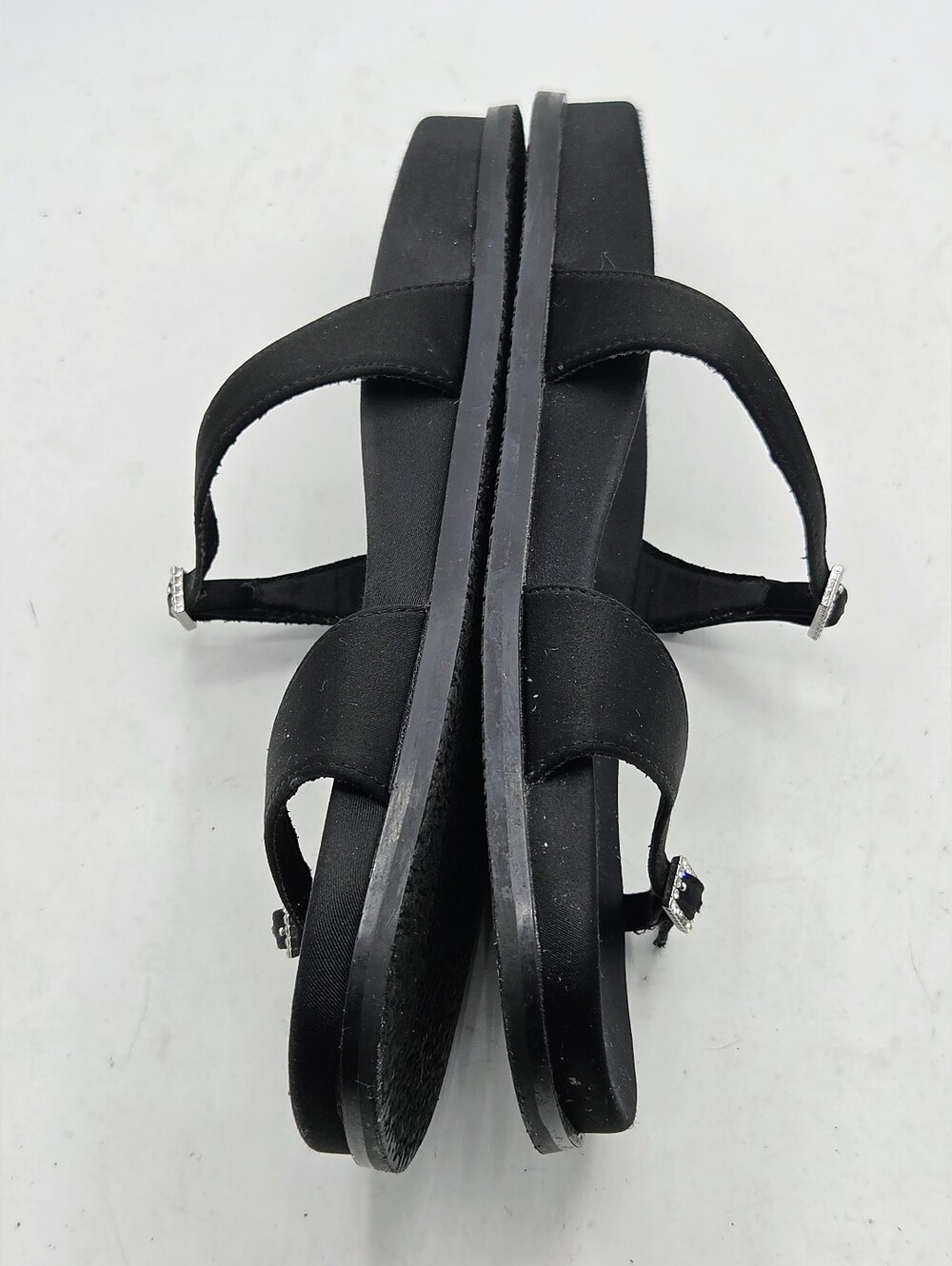 ZARA Black Satin Buckle Slides - Rhinestone Embellished Strappy Sandals Size 10 - Picture 8 of 13